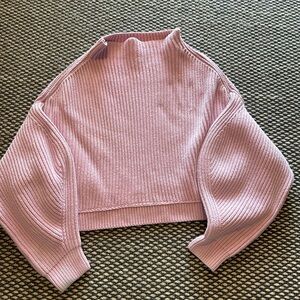Free People Pink Cowl Neck Sweater with Ribbed Texture